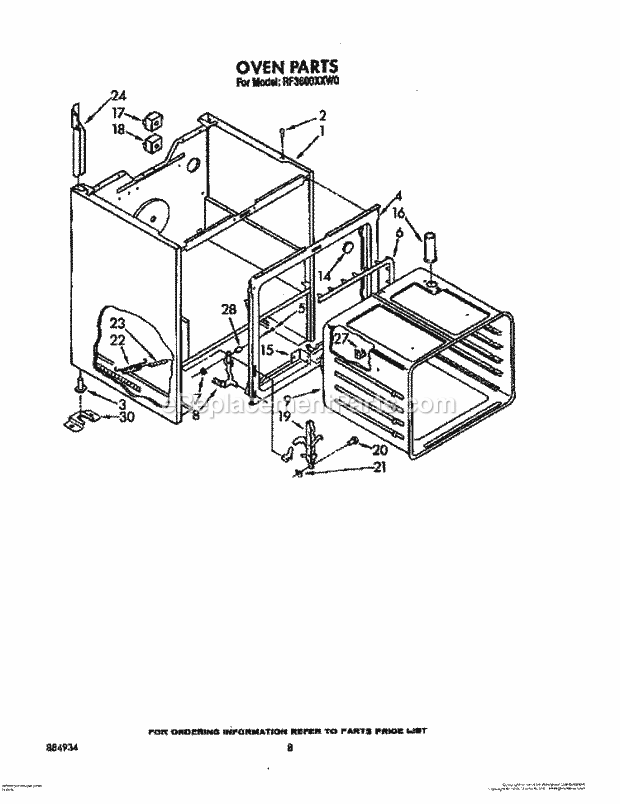 Whirlpool RF3600XXW0 Freestanding Electric Range Oven Diagram