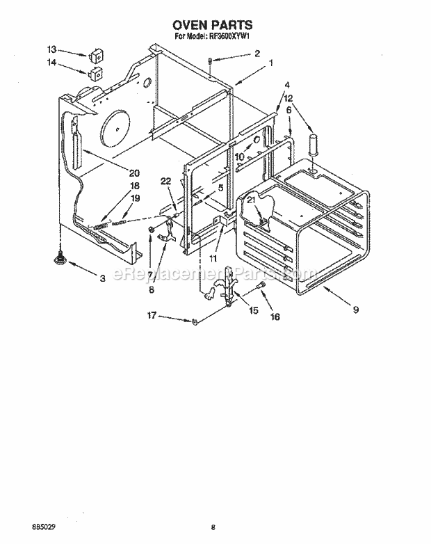 Whirlpool RF3600XYW1 Freestanding Electric Range Oven Diagram