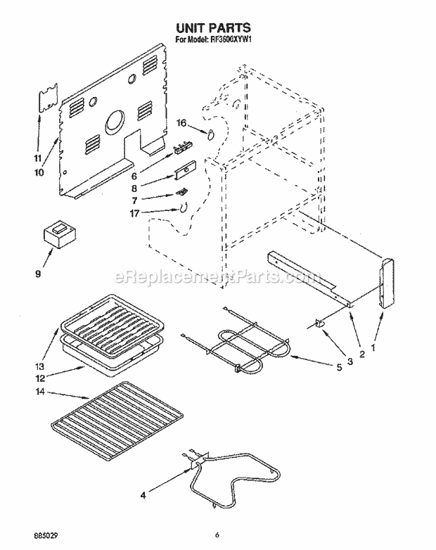 Whirlpool RF3600XYW1 Freestanding Electric Range Unit Diagram