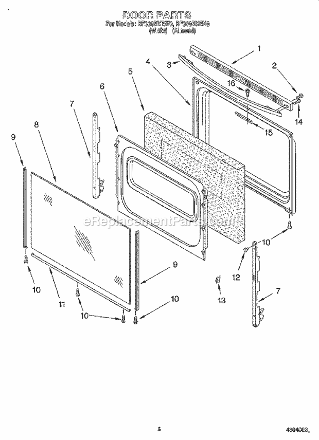 Whirlpool RF360BXEN0 Freestanding Electric Door, Lit/Optional Diagram