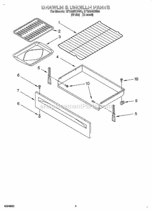 Whirlpool RF360BXEN0 Freestanding Electric Drawer and Broiler Diagram