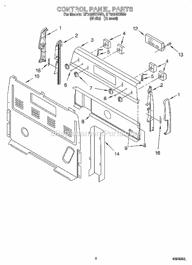 Whirlpool RF360BXEW0 Freestanding Electric Control Panel Diagram