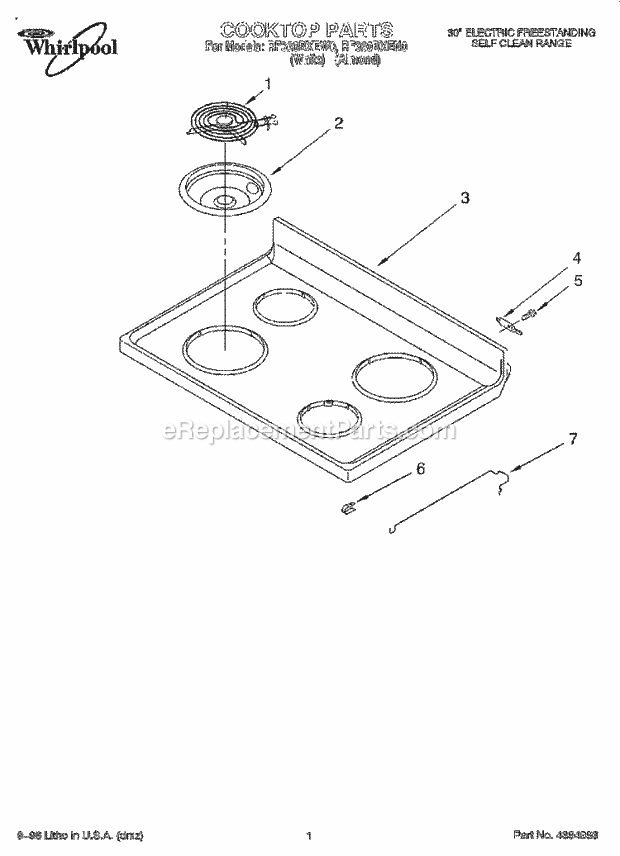 Whirlpool RF360BXEW0 Freestanding Electric Cooktop Diagram