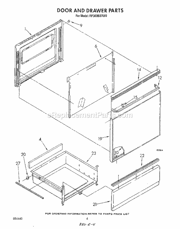 Whirlpool RF360BXVF0 Range Door and Drawer Diagram