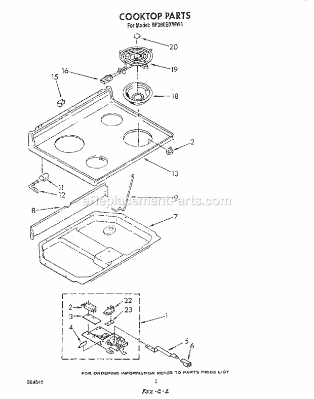 Whirlpool RF360BXWW1 Freestanding Electric Range Cooktop Diagram