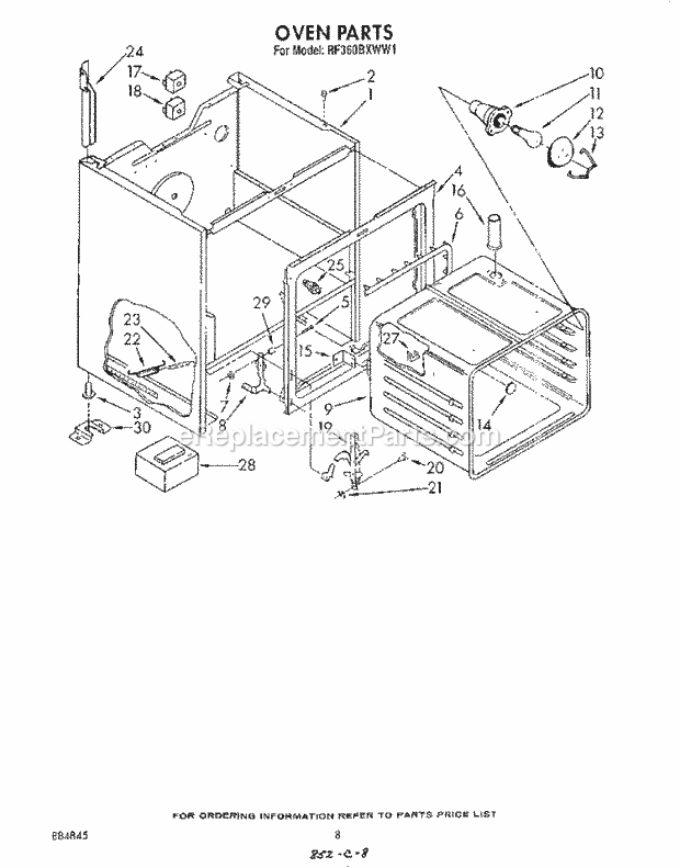 Whirlpool RF360BXWW1 Freestanding Electric Range Oven Diagram