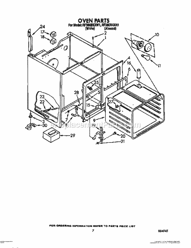 Whirlpool RF360BXXN1 Range Oven Diagram