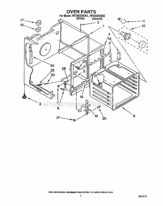 Whirlpool RF360BXXN3 Freestanding Electric Range Oven Diagram