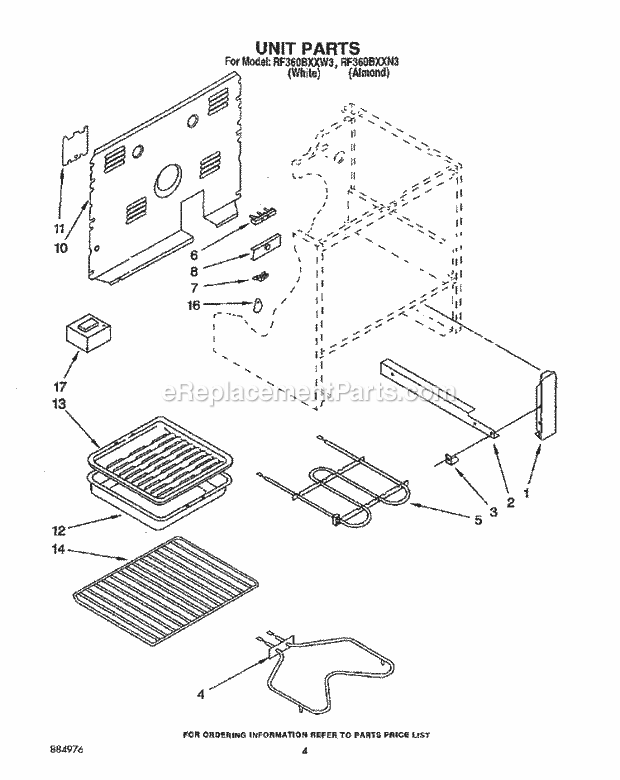 Whirlpool RF360BXXN3 Freestanding Electric Range Unit, Lit/Optional Diagram