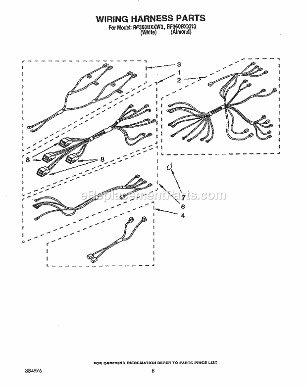 Whirlpool RF360BXXN3 Freestanding Electric Range Wiring Harness Diagram