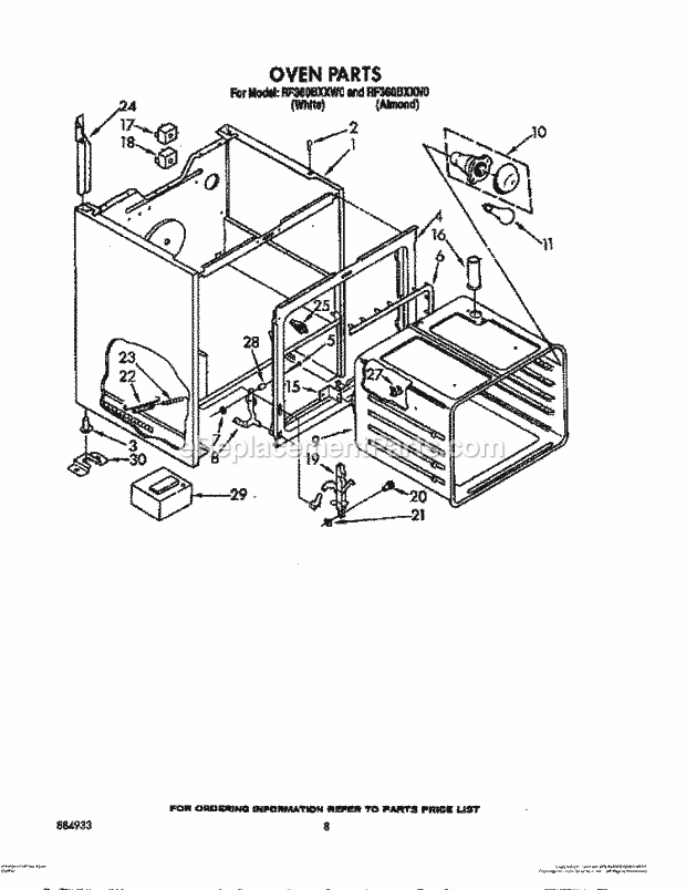 Whirlpool RF360BXXW0 Freestanding Electric Range Oven Diagram