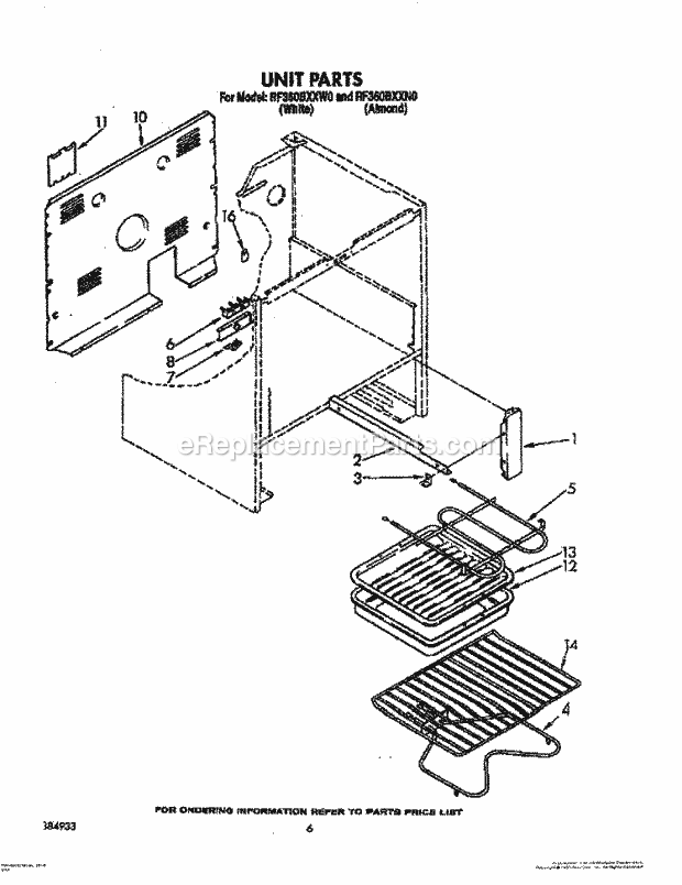 Whirlpool RF360BXXW0 Freestanding Electric Range Unit, Lit/Optional Diagram