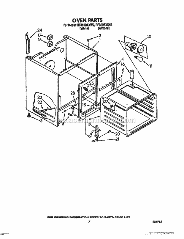 Whirlpool RF360BXXW2 Freestanding Electric Range Oven Diagram