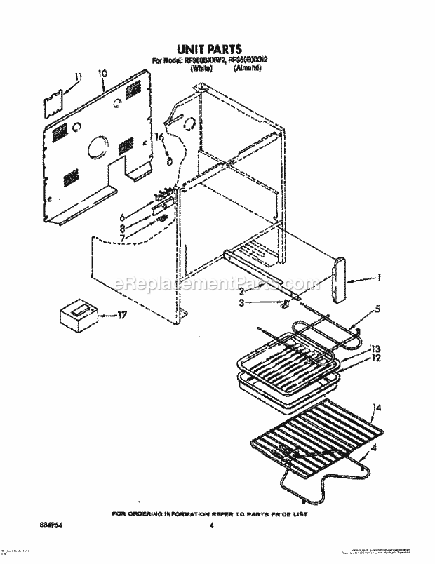 Whirlpool RF360BXXW2 Freestanding Electric Range Unit, Lit/Optional Diagram