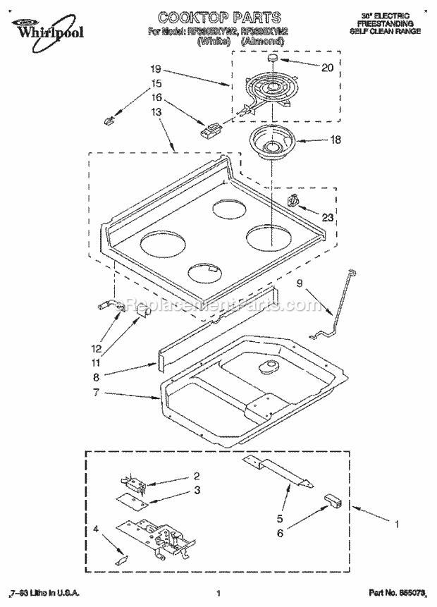Whirlpool RF360BXYW2 Freestanding Electric Range Cooktop, Literature Diagram