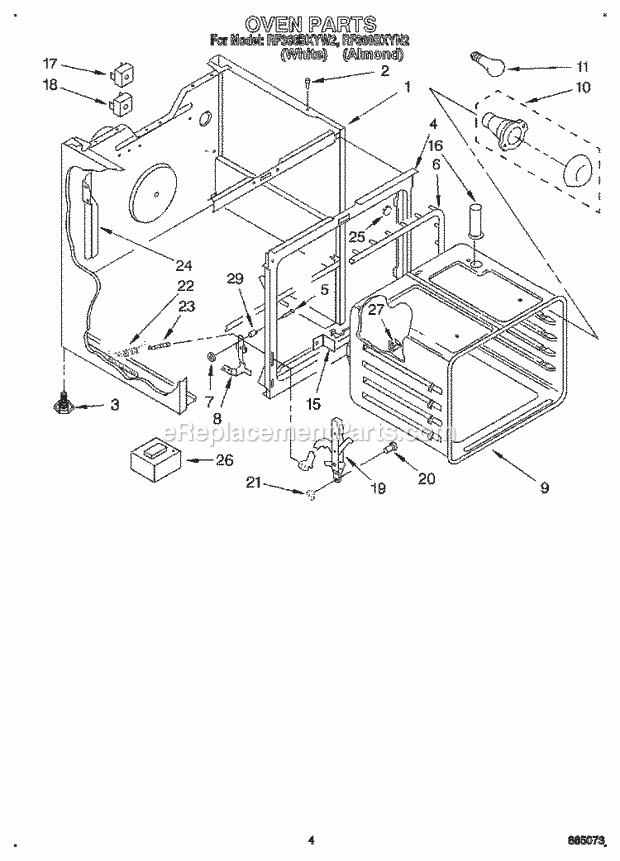 Whirlpool RF360BXYW2 Freestanding Electric Range Oven Diagram