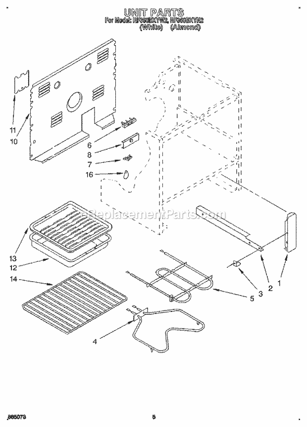 Whirlpool RF360BXYW2 Freestanding Electric Range Unit, Optional Diagram