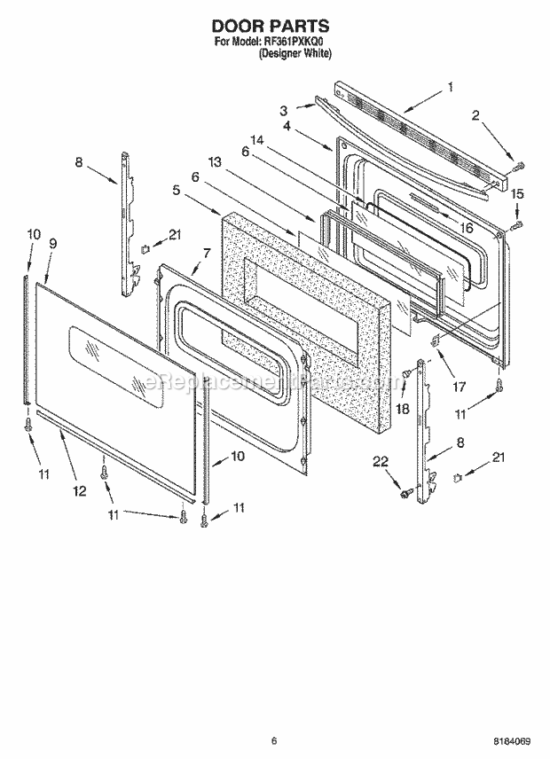 Whirlpool RF361PXKQ0 Freestanding Electric Range Door Parts, Miscellaneous Parts Diagram