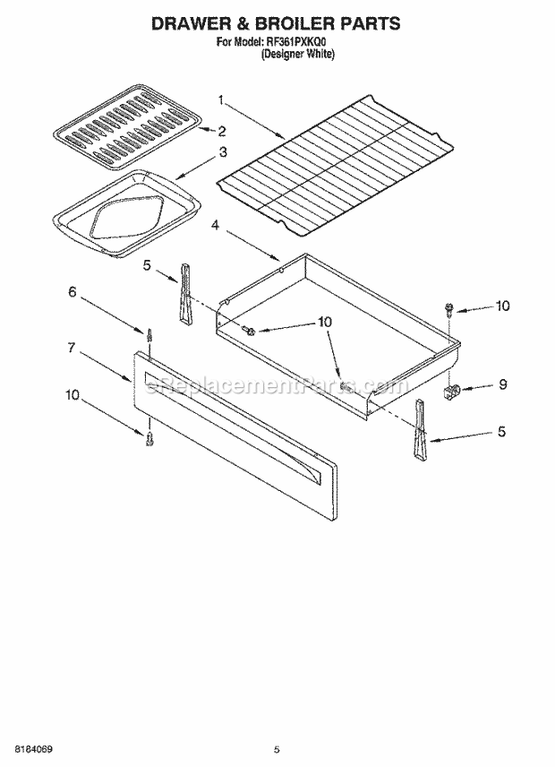 Whirlpool RF361PXKQ0 Freestanding Electric Range Drawer & Broiler Parts Diagram