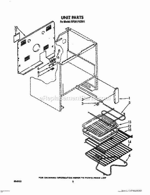 Whirlpool RF361PXXW1 Freestanding Electric Range Unit, Optional Diagram