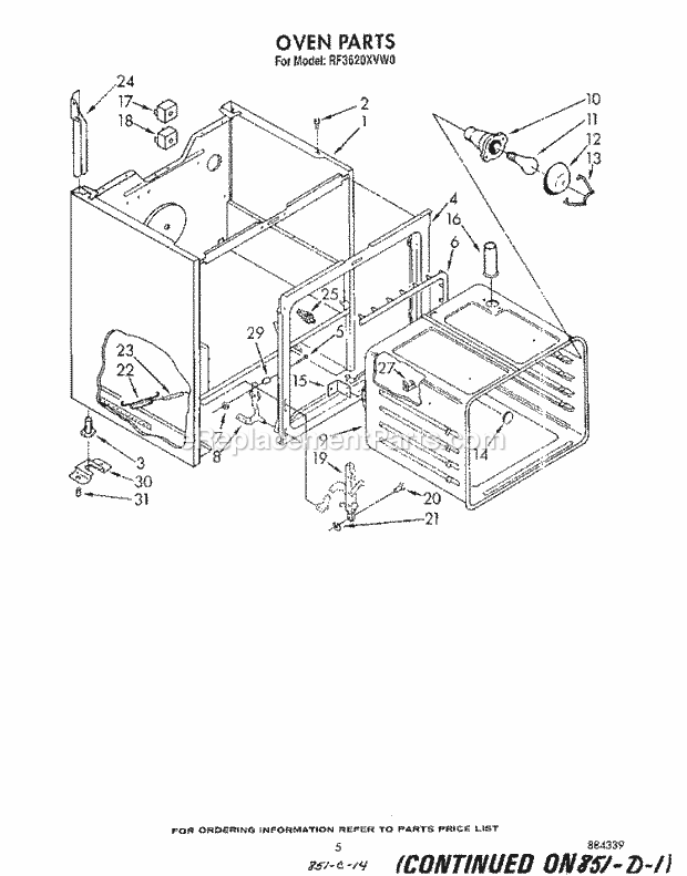 Whirlpool RF3620XVN0 Range Oven Diagram