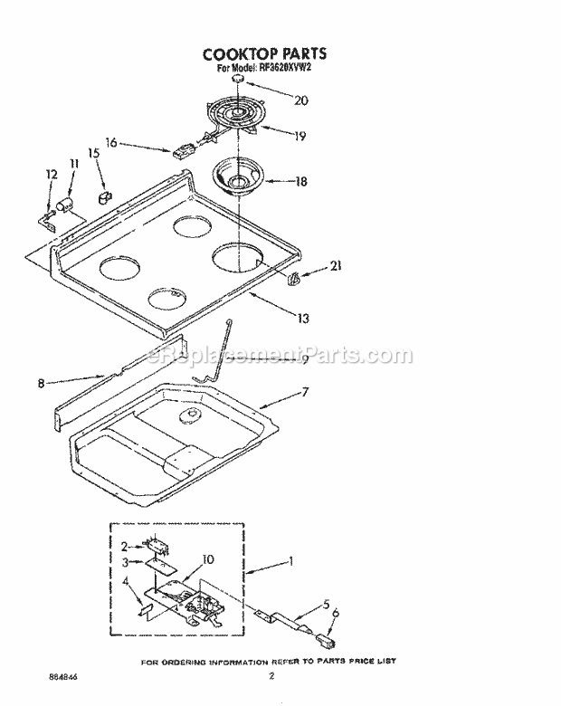 Whirlpool RF3620XVN2 Range Cooktop Diagram