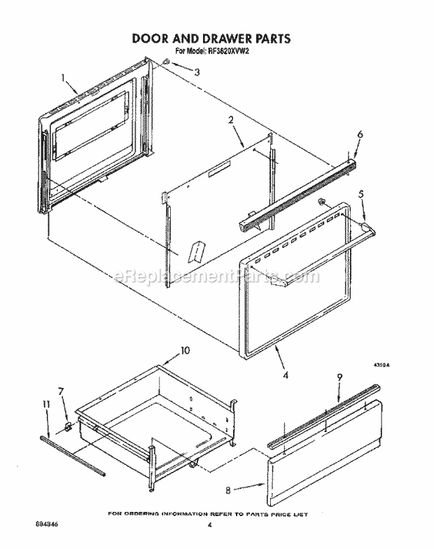 Whirlpool RF3620XVN2 Range Door and Drawer, Lit/Optional Diagram