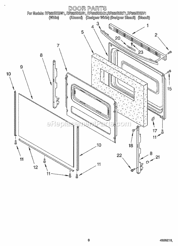 Whirlpool RF362BXGN1 Freestanding Electric Range Door, Optional Diagram