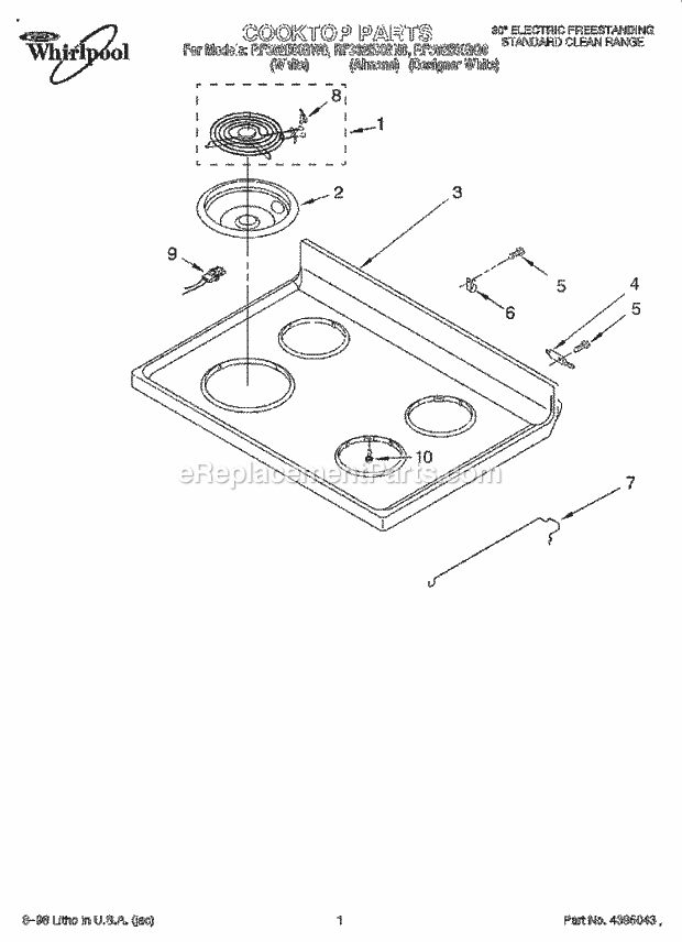 Whirlpool RF362BXGQ0 Freestanding Electric Range Cooktop Diagram