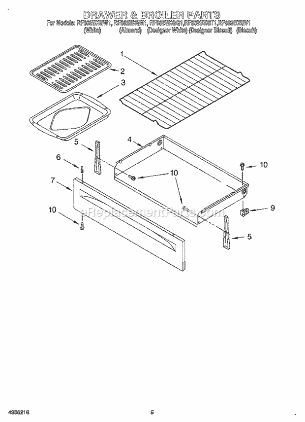 Whirlpool RF362BXGQ1 Freestanding Electric Range Drawer & Broiler Diagram