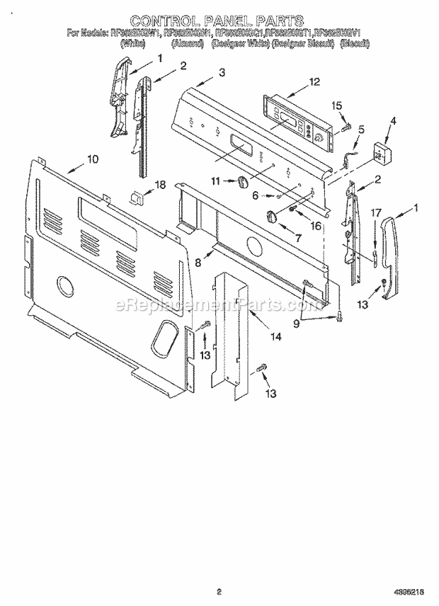 Whirlpool RF362BXGW1 Freestanding Electric Range Control Panel Diagram