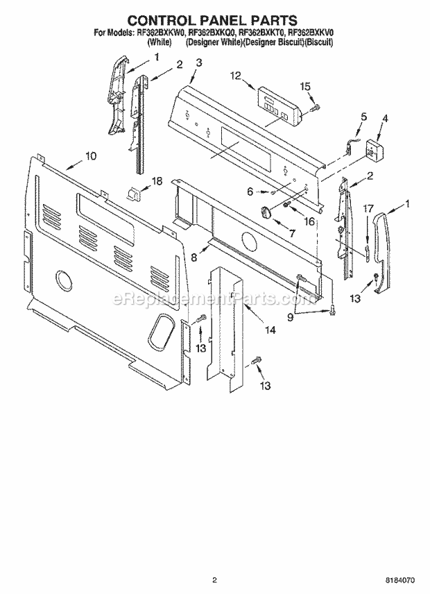 Whirlpool RF362BXKV0 Freestanding Electric Control Panel Diagram