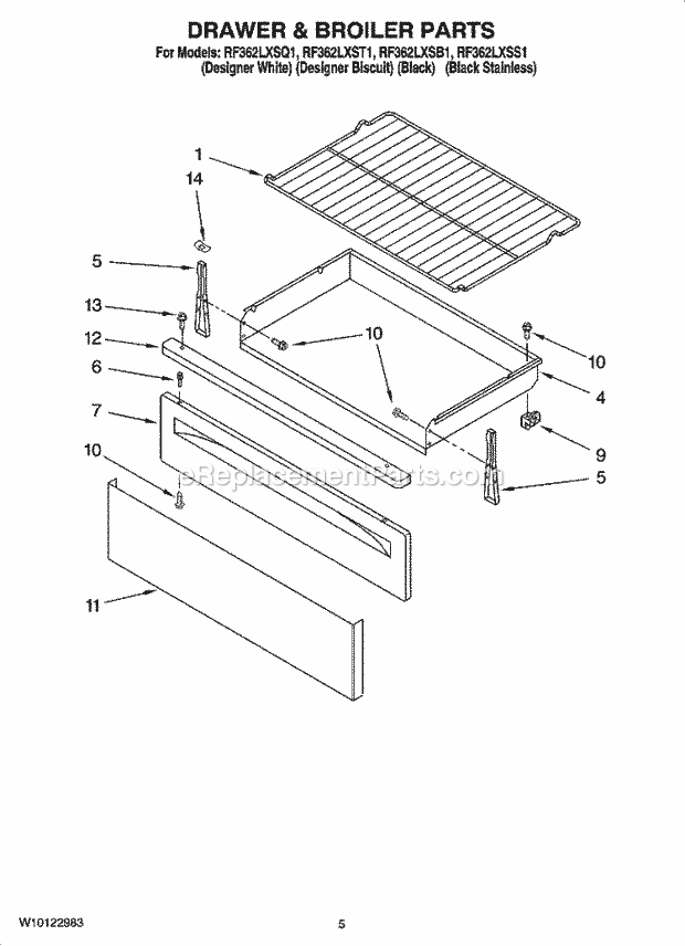 Whirlpool RF362LXSS1 Freestanding Electric Drawer & Broiler Parts Diagram