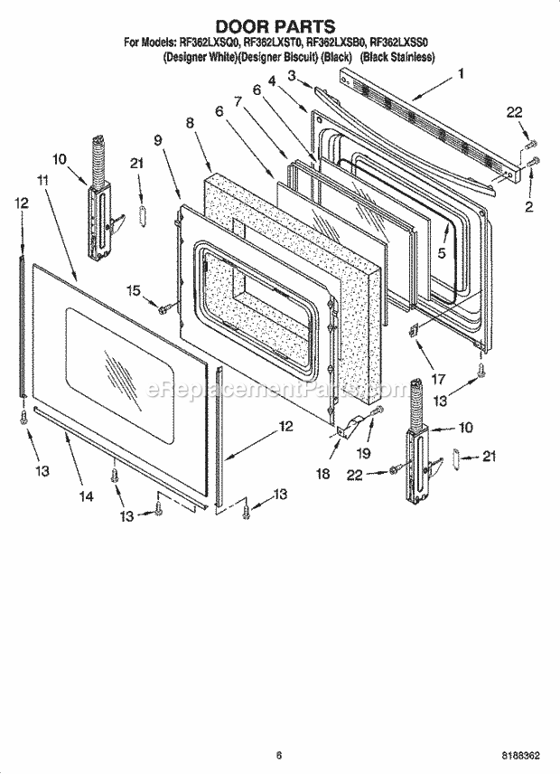 Whirlpool RF362LXST0 Freestanding Electric Range Door Parts, Optional Parts Diagram