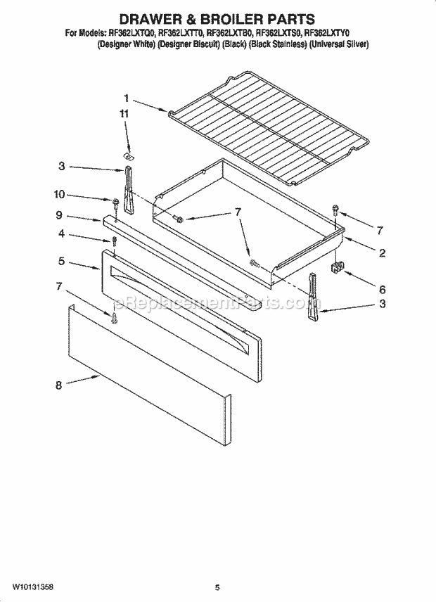 Whirlpool RF362LXTQ0 Freestanding Electric Drawer & Broiler Parts, Optional Parts Diagram