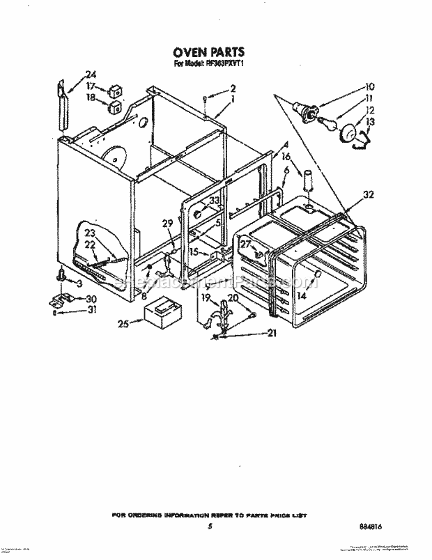 Whirlpool RF363PXVT1 Freestanding Electric Range Oven Diagram