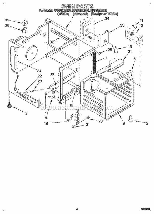 Whirlpool RF364BXBQ0 Range Oven Diagram