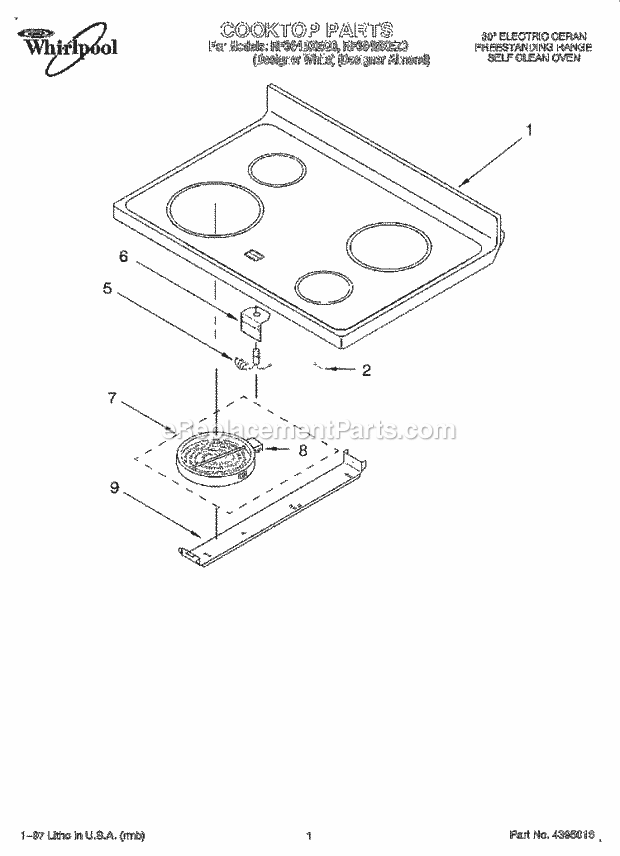Whirlpool RF364BXEQ0 Freestanding Electric Cooktop, Literature Diagram
