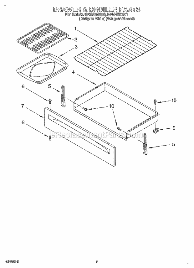 Whirlpool RF364BXEQ0 Freestanding Electric Drawer and Broiler Diagram