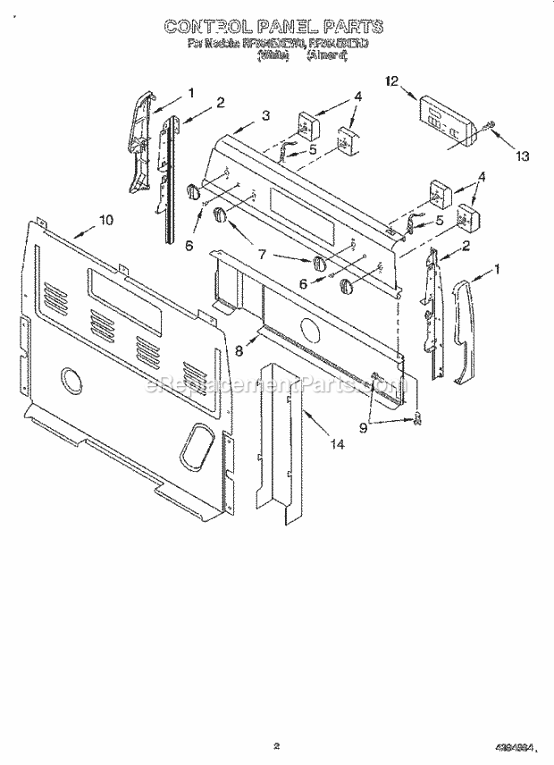 Whirlpool RF364BXEW0 Freestanding Electric Control Panel Diagram