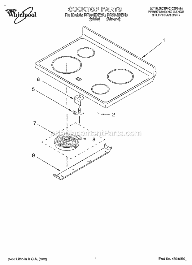 Whirlpool RF364BXEW0 Freestanding Electric Cooktop Diagram