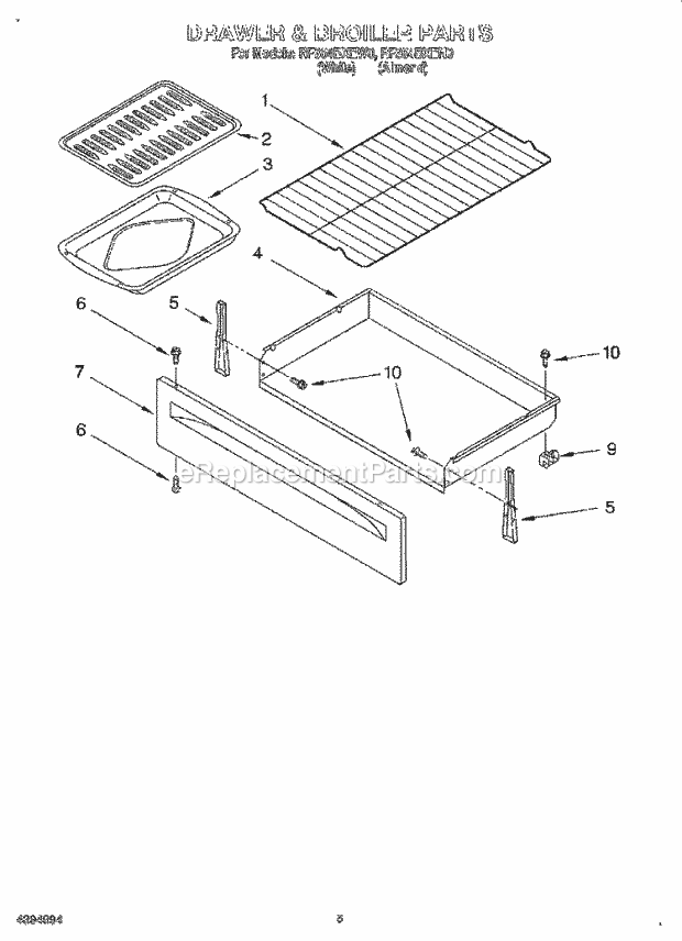 Whirlpool RF364BXEW0 Freestanding Electric Drawer and Broiler Diagram