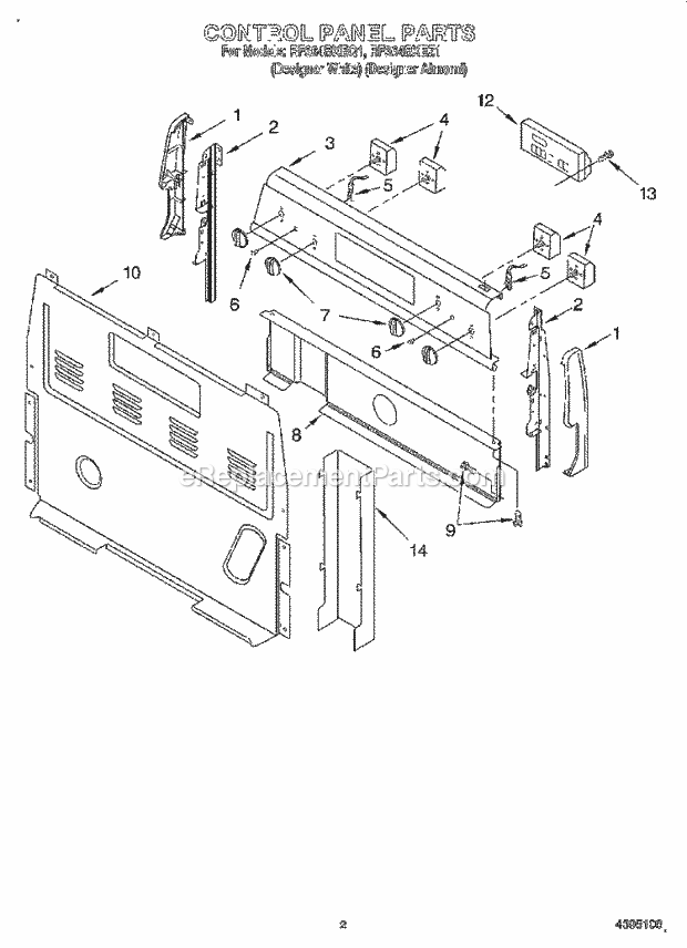 Whirlpool RF364BXEZ1 Freestanding Electric Control Panel Diagram