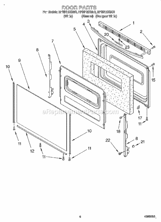 Whirlpool RF364BXGQ0 Freestanding Electric Range Door, Lit/Optional Diagram