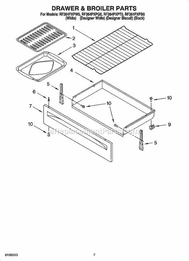 Whirlpool RF364PXPB0 Freestanding Electric Drawer & Broiler Parts, Optional Parts Diagram