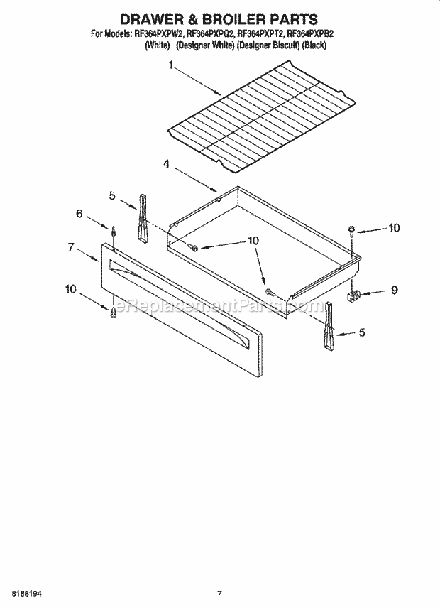 Whirlpool RF364PXPB2 Freestanding Electric Drawer & Broiler Parts, Optional Parts Diagram