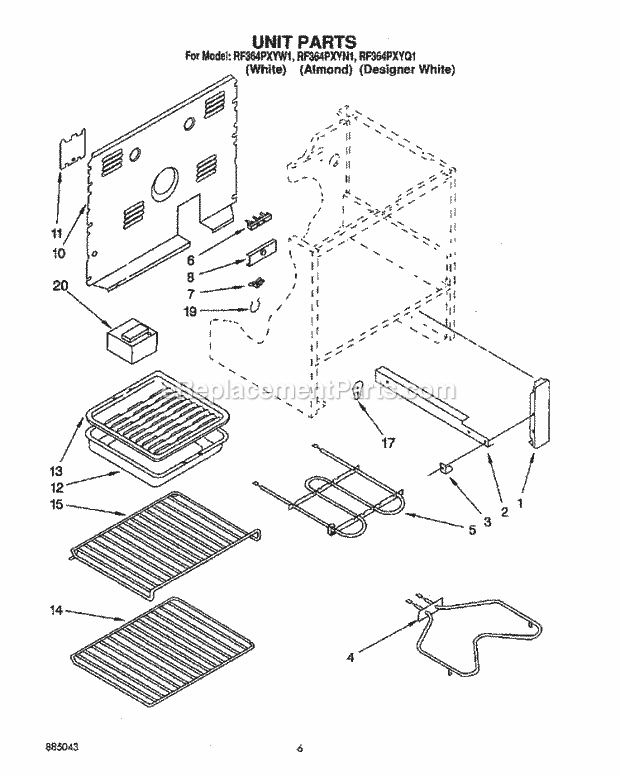 Whirlpool RF364PXYN1 Freestanding Electric Range Unit Diagram