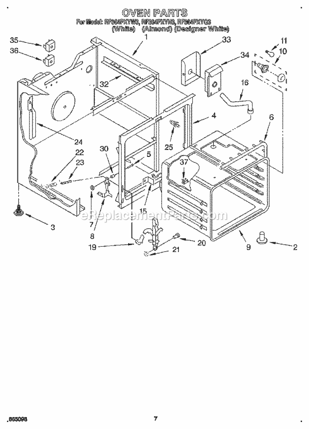 Whirlpool RF364PXYN3 Freestanding Electric Range Oven Diagram