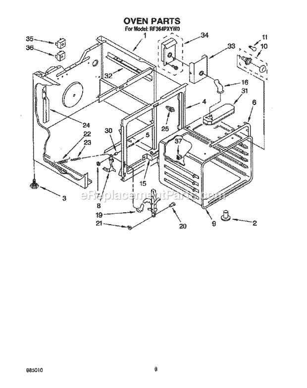 Whirlpool RF364PXYQ0 Range Oven Diagram