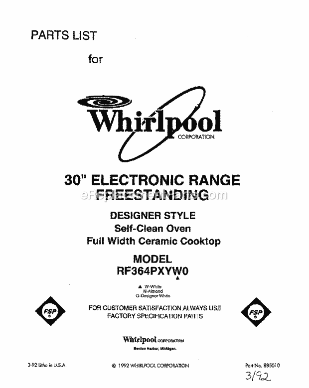 Whirlpool RF364PXYQ0 Range Page G Diagram